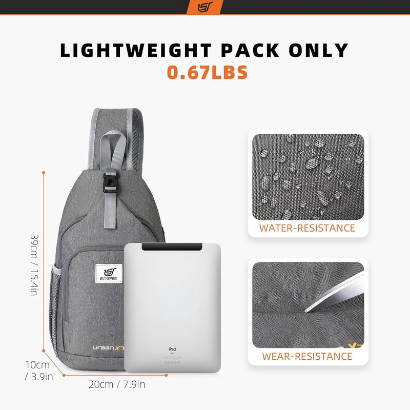 SKYSPER Sling Bag RFID Crossbody Sling Backpack Cross Body Shoulder Bag Travel Hiking Daypack for Women Men(Darkgrey) - Image 5
